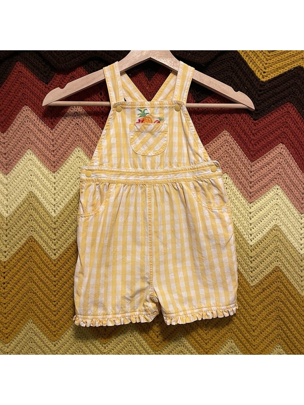 GYMBOREE TODDLER GIRL 18-25 MO SHORTALL YELLOW/ WHITE STRIPES Y2K Vintage 2001